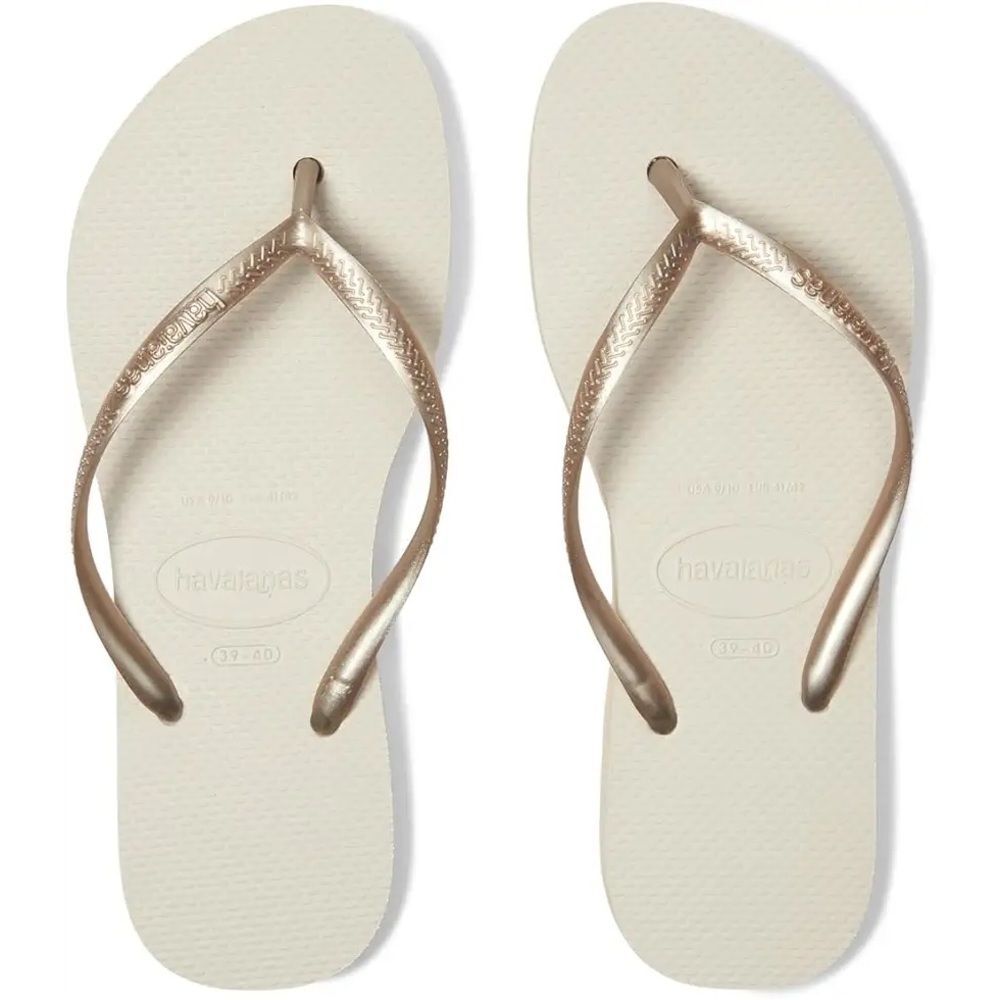 Havaianas Slim Flip Flop Sandals in beige (cream & gold) Size 6 NWT